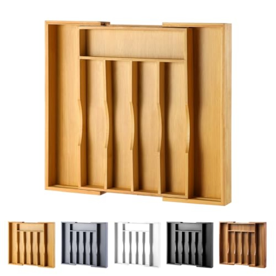 Drawer Organizer Tray - Uitbreidbare bamboe keukenlade organizer voor bestek