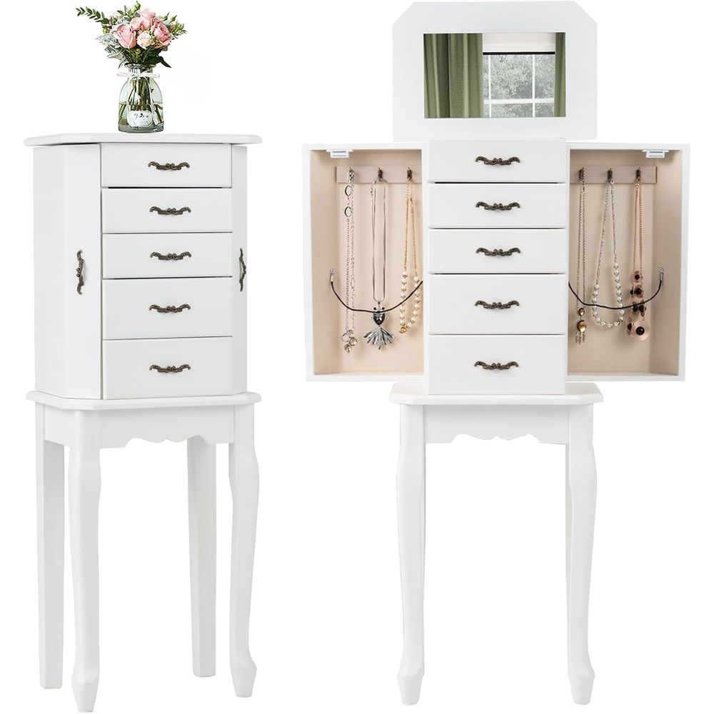 Drawer Organizer Tray - Witte staande sieradenkast met spiegel met