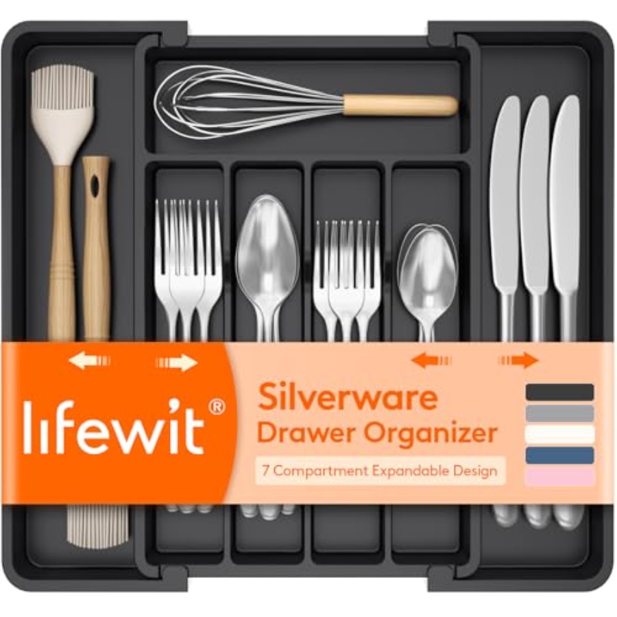 Drawer Organizer Tray - Uitbreidbare bestekorganizer, plastic bestekbak voor keukenlade,