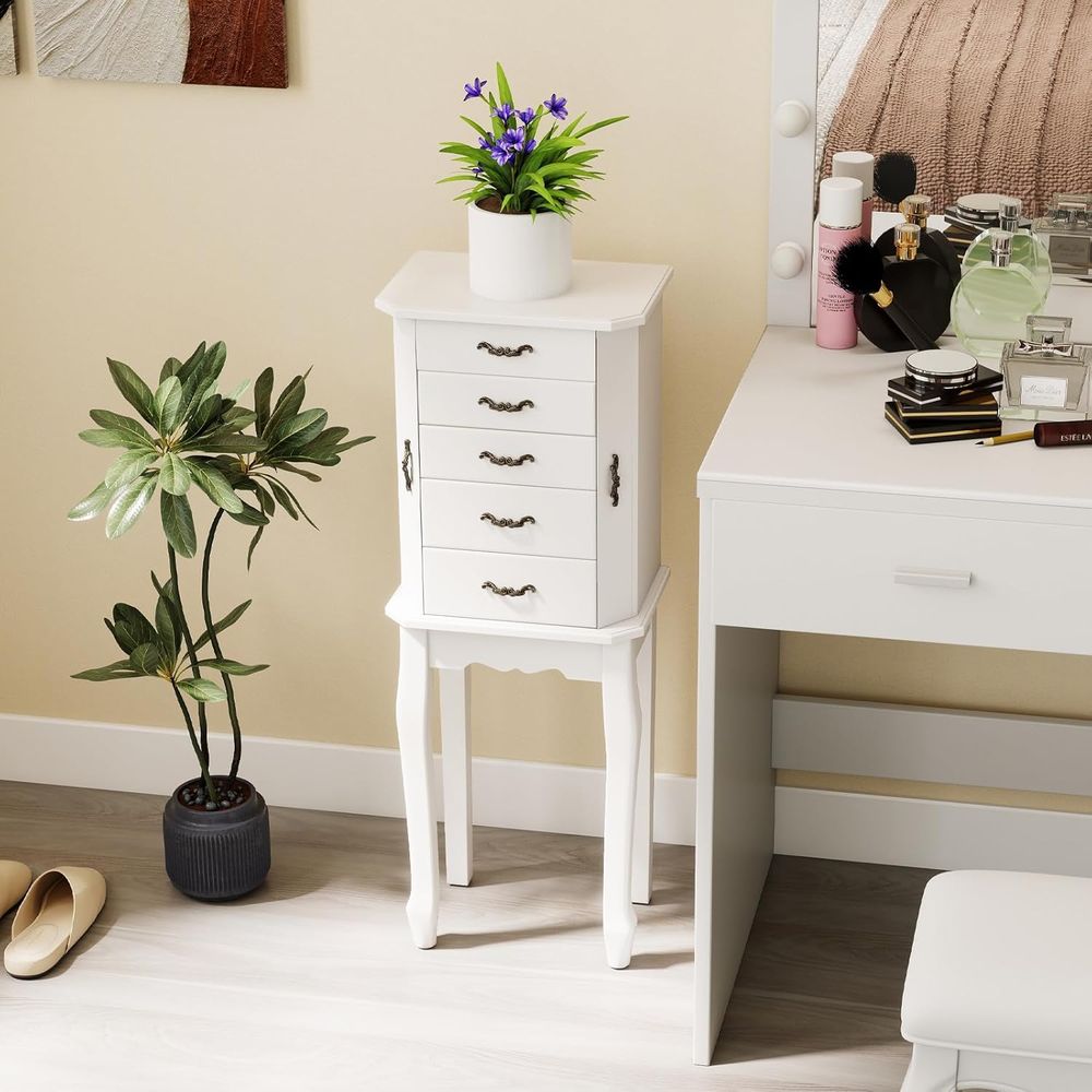 Witte staande sieradenkast met - Drawer Organizer Tray recensie en prijs