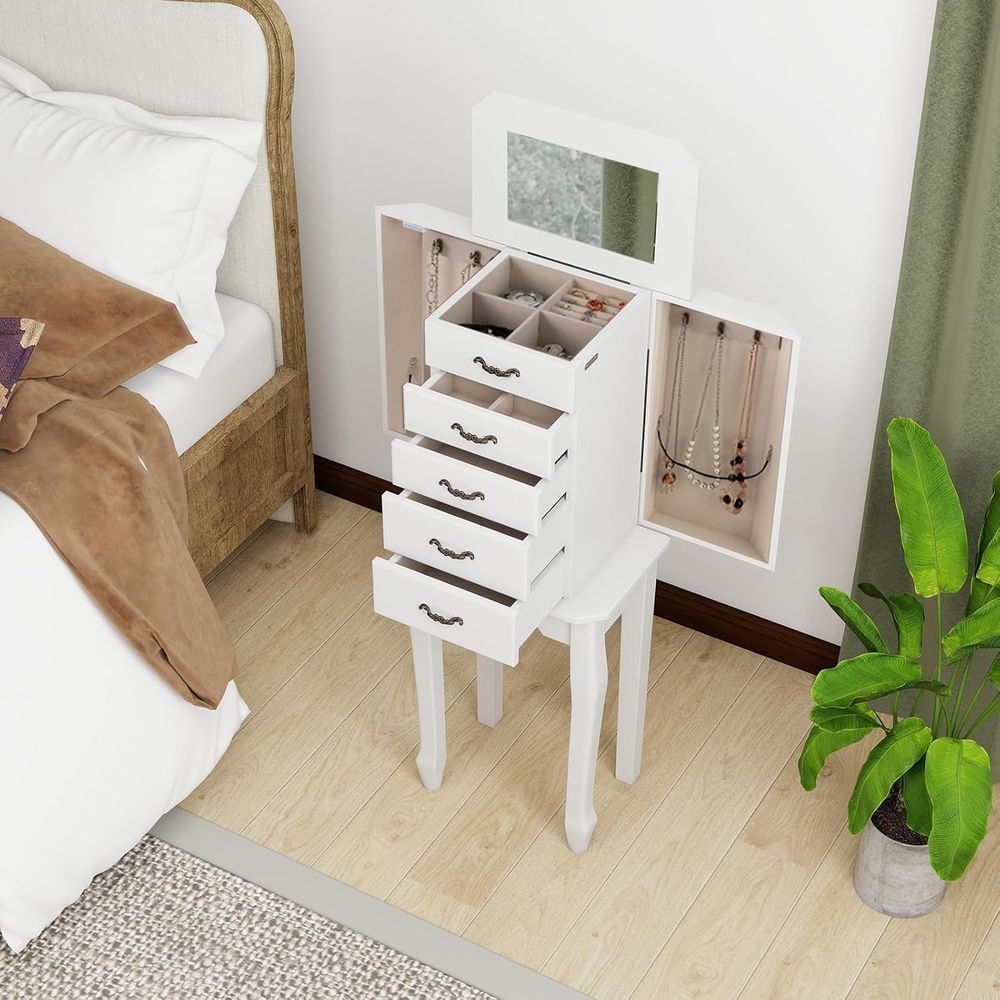 Witte staande sieradenkast met - Drawer Organizer Tray recensie en prijs
